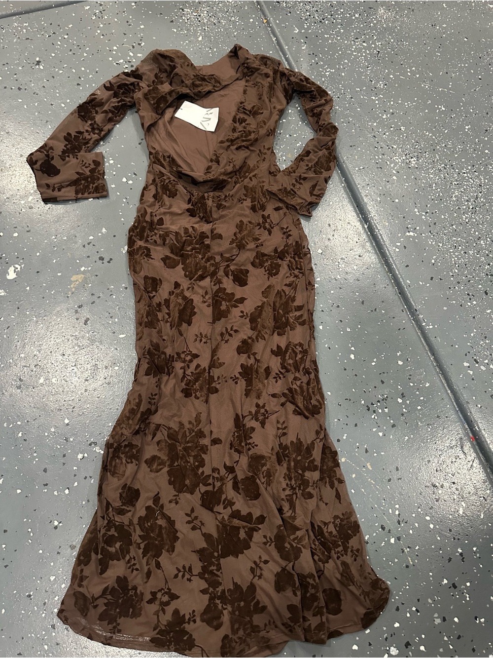 Zara Brown Floral Burnout Long Sleeve Maxi Dress